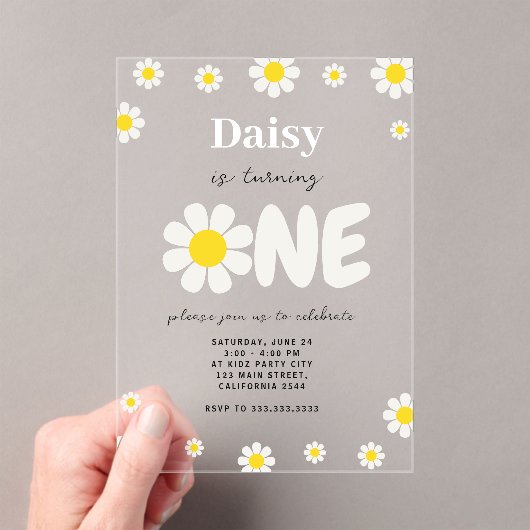 Boheemse Schattigee moderne Daisy Flowers 1e verja Acryl Uitnodigingen (Insitu (Draagbaar))