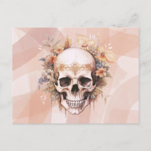 Boheemse Schedel Bloemen Goud Halloween Feestdagenkaart