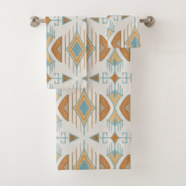 Boheemse stampijlen, abrikoos, turkoois, roest bad handdoek