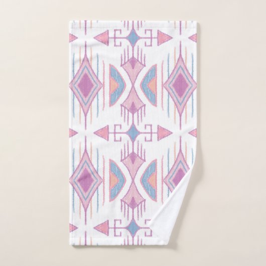 Boheemse stampijlen, blauw, roze, perzik bad handdoek (Handdoek)