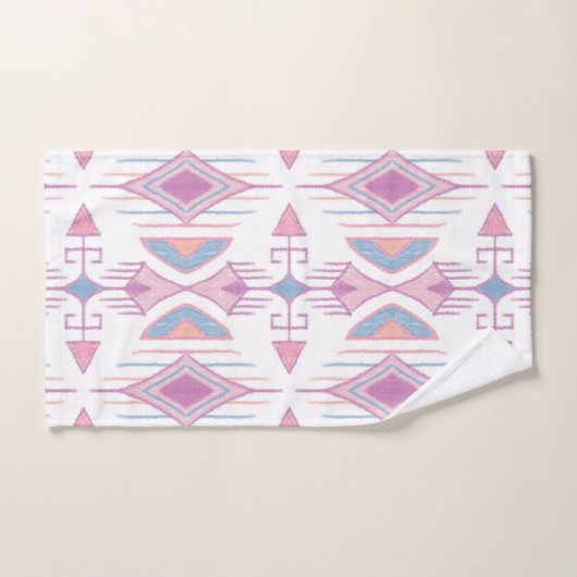 Boheemse stampijlen, blauw, roze, perzik bad handdoek (Handdoek)