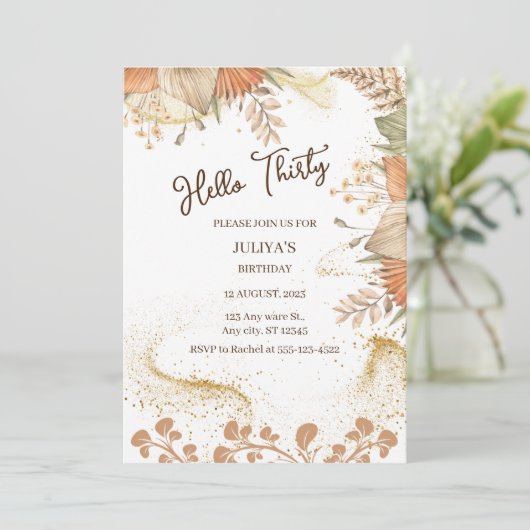 Boheemse stijl 30e Verjaardagsfeestuitnodiging Kaart (Staand voorkant)