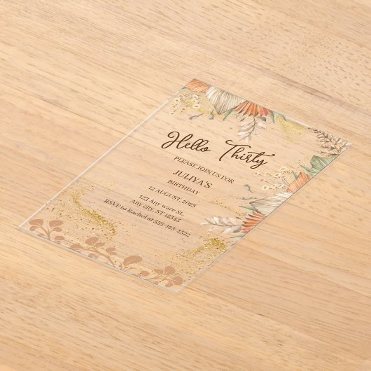 Boheemse stijl 30ste verjaardag acryl uitnodigingen (Laagn)