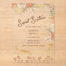 Boheemse stijl lieve 16 verjaardagsfeestje acryl uitnodigingen