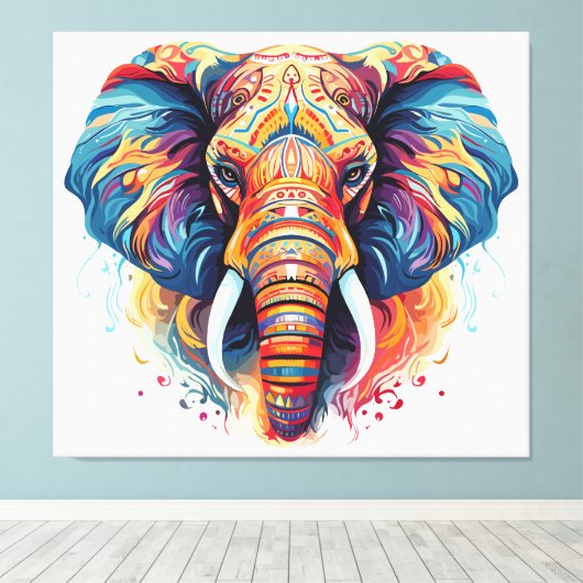Boheemse stijl olifant canvas afdruk (Insitu (Houten vloer))