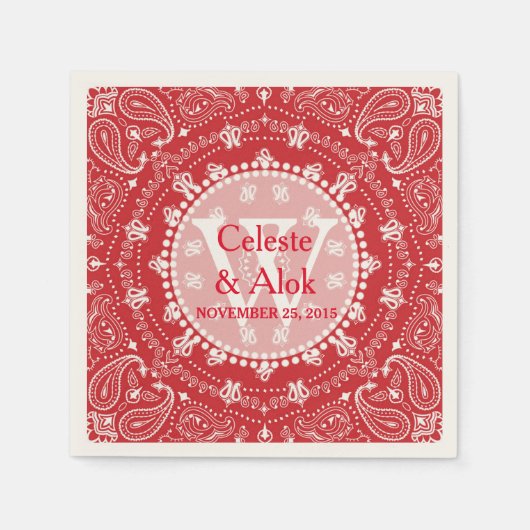 Boheemse stijl rode Paisley bruiloft op maat Servetten (Voorkant)