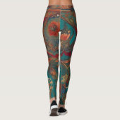 Boheemse stijl smaragd & robijn veerprint leggings (Achterkant)