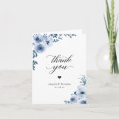 Boheemse Stof Blauw Bloem Motief Trendy Stijlvol Bedankkaart (Voorkant)