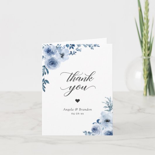 Boheemse Stof Blauw Bloemig Trendy Stijlvol Bedankkaart (Voorkant)