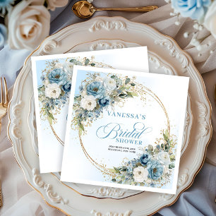 Boheemse Stof Blauwe Bloem Gouden Frame Servetten