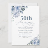 Boheemse stoffige blauwe bloemen bruiloft jubileum kaart (Voorkant)