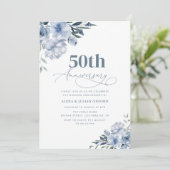 Boheemse stoffige blauwe bloemen bruiloft jubileum kaart (Staand voorkant)