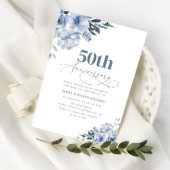 Boheemse stoffige blauwe bloemen bruiloft jubileum kaart