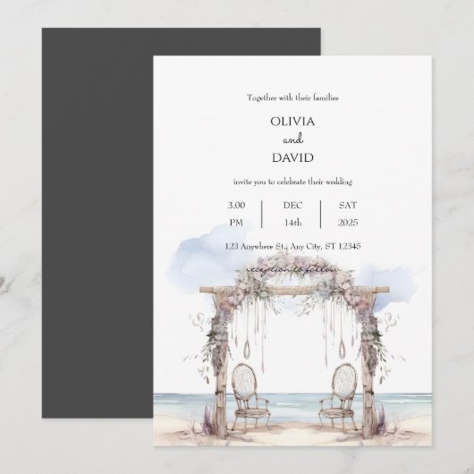 Boheemse strand ceremonie receptie boog bruiloft kaart (Voorkant / Achterkant)