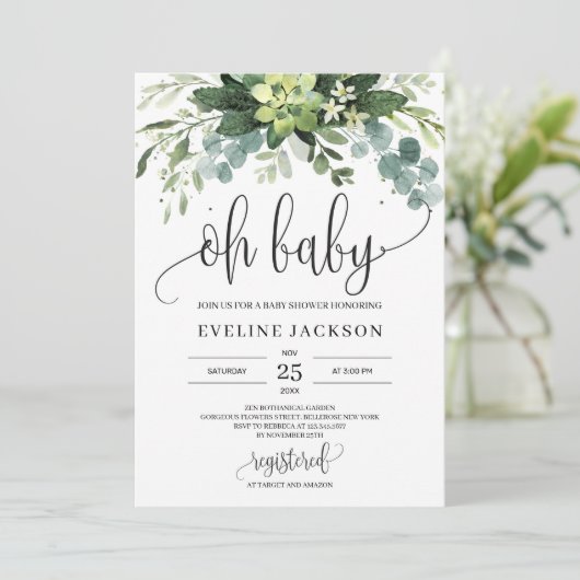 Boheemse succulente bladeren bloemenoh baby shower kaart (Staand voorkant)