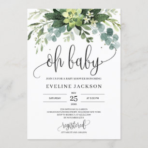 Boheemse succulente bladeren bloemenoh baby shower kaart