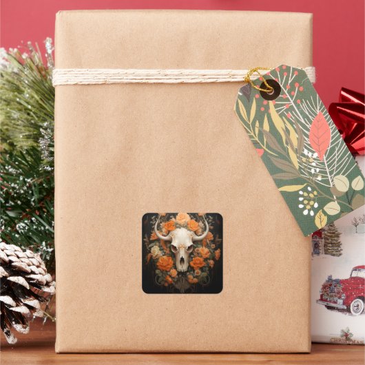  Boheemse suikerschedel bloeien Vierkante Sticker (Feestdagen)