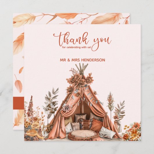 Boheemse Tent Wildflower Wedding Dank u kaart (Voorkant / Achterkant)