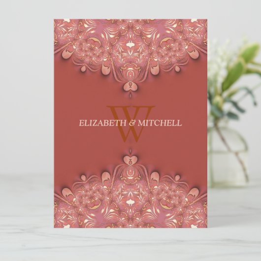 Boheemse terracotta kant hart bruiloft kaart (Staand voorkant)