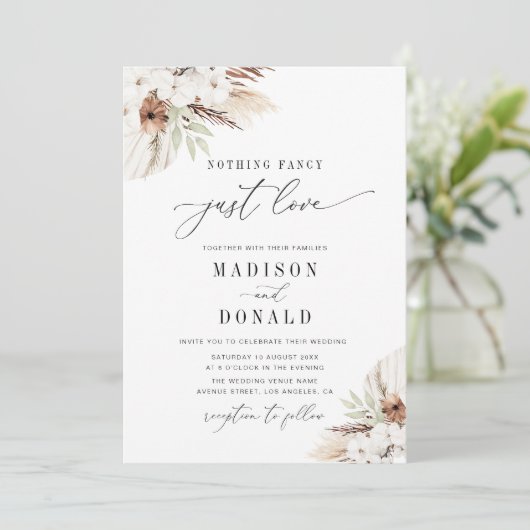 Boheemse terracotta pampas gras bruiloft kaart (Staand voorkant)