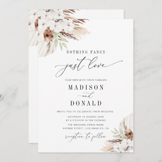 Boheemse terracotta pampas gras bruiloft kaart (Voorkant / Achterkant)