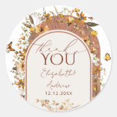 Boheemse Terracotta Wilde Bloemen Boog Bruiloft Ronde Sticker (Voorkant)