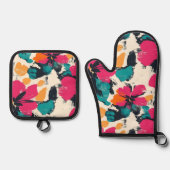 Boheemse tropische bloem ovenwant & pannenlap set (Voorkant)