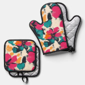 Boheemse tropische bloem ovenwant & pannenlap set (Voorkant / Achterkant)