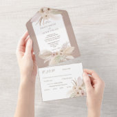 Boheemse Tropische Bloemen bruiloft All In One Uitnodiging (Afscheurbaar)