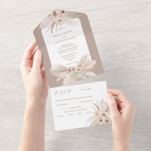 Boheemse Tropische Bloemen bruiloft All In One Uitnodiging (Afscheurbaar)