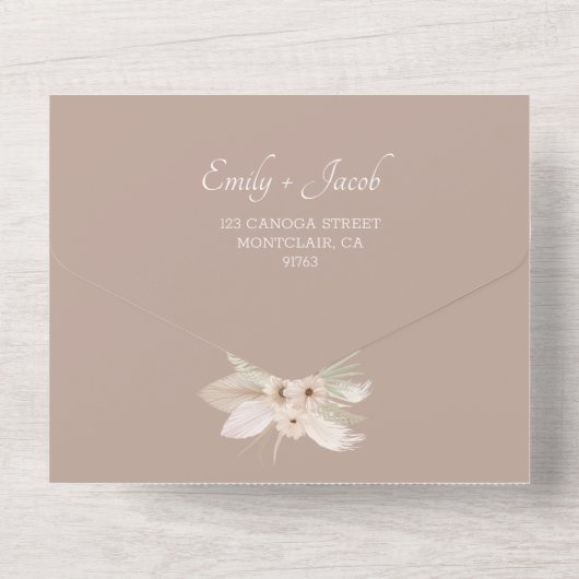 Boheemse Tropische Bloemen bruiloft All In One Uitnodiging (Achterkant)