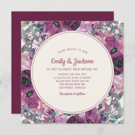 Boheemse Tuin Paarse Waterverf Bloem Bruiloft Kaart