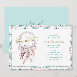 Boheemse Veer Droomvanger Teal Baby Shower Kaart