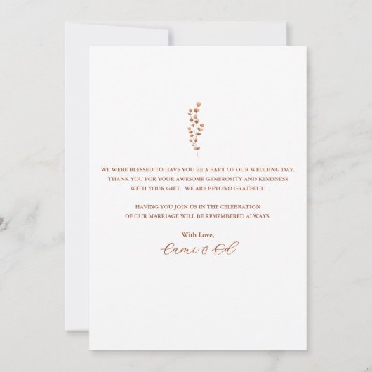 Boheemse verbrande-Oranje bloemenrustieke bruiloft Bedankkaart (Achterkant)