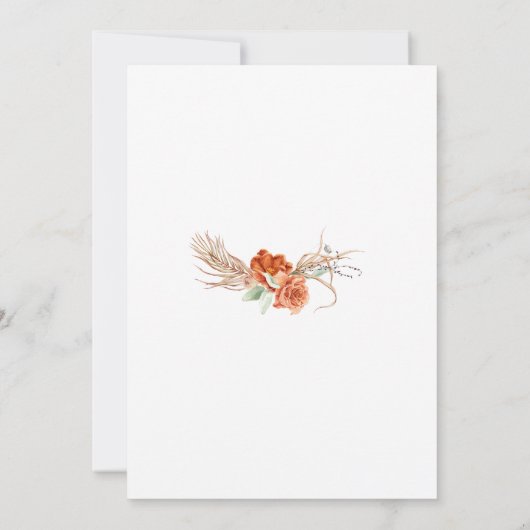 Boheemse verbrande-Oranje bloemenrustieke bruiloft Kaart (Achterkant)