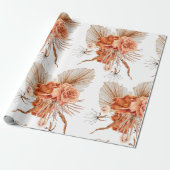 Boheemse verbrande-oranje bloemrijke rustieke brui cadeaupapier (Uitgerold)