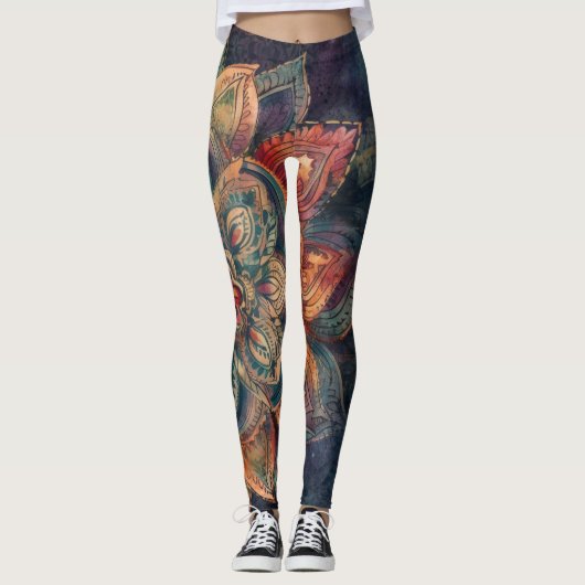 Boheemse veren en bloemen leggings (Voorkant)