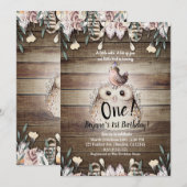 Boheemse Veren Vrienden Uil & Vogel Baby 1e Een Kaart (Voorkant / Achterkant)