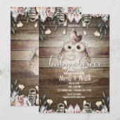 Boheemse Veren Vrienden Uil & Vogel Baby shower Kaart (Voorkant / Achterkant)