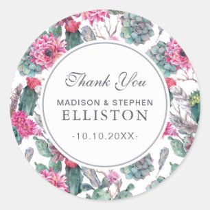 Boheemse vetplant & Bloemen Dank u Ronde Sticker