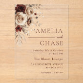 Boheemse Vintage Bloemenbruiloft Acryl Uitnodigingen (Voorkant)