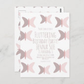 Boheemse Vlinder Pastel Roze Verjaardagsuitnodigin Briefkaart (Voorkant / Achterkant)