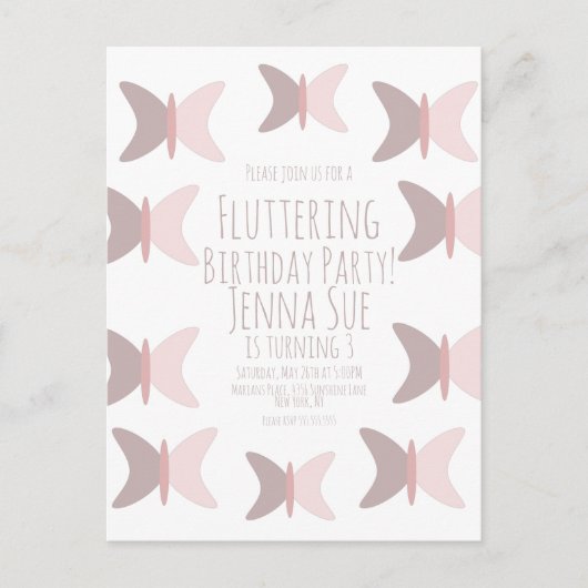 Boheemse Vlinder Pastel Roze Verjaardagsuitnodigin Briefkaart (Voorkant)