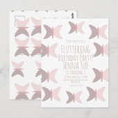 Boheemse vlinder roze roze verjaardagsuitnodiging briefkaart (Voorkant / Achterkant)