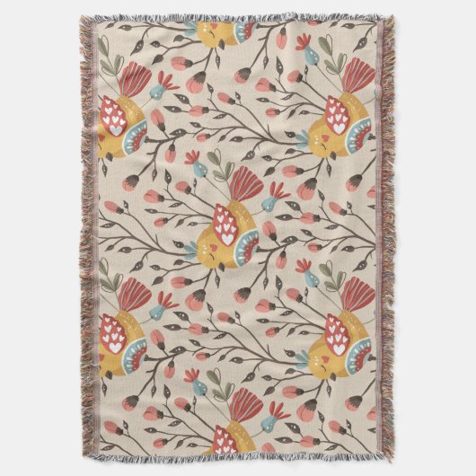 Boheemse vogels en bloemen - Natuur-geïnspireerd Deken (Voorkant Verticaal)