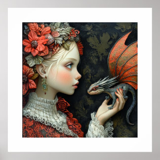 Boheemse vrouw met een kleine draak in haar hand poster