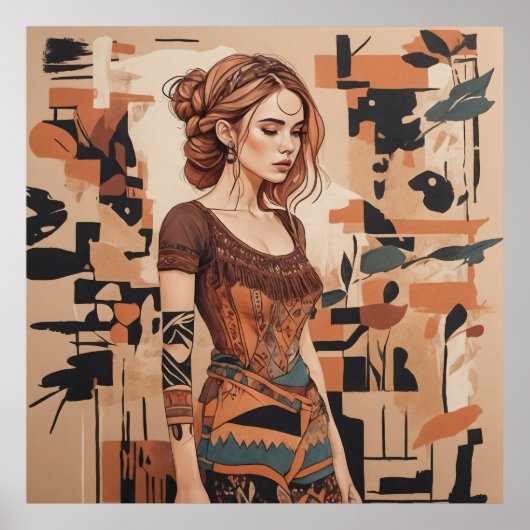 Boheemse vrouwelijke illustratie poster (Voorkant)