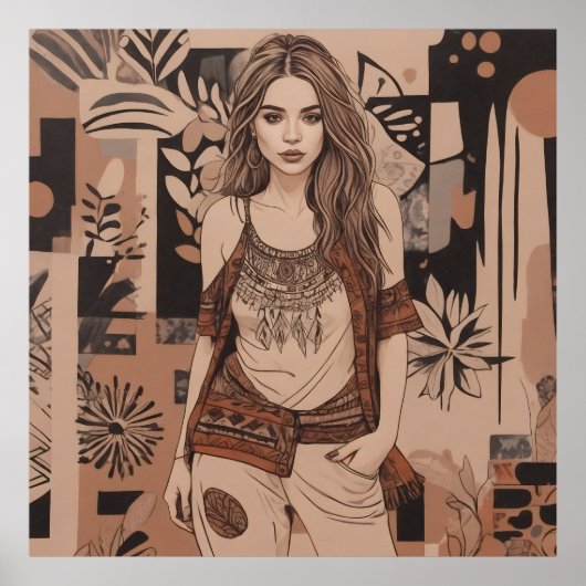 Boheemse vrouwelijke illustratie poster (Voorkant)