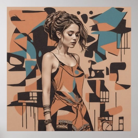 Boheemse vrouwelijke illustratie poster (Voorkant)