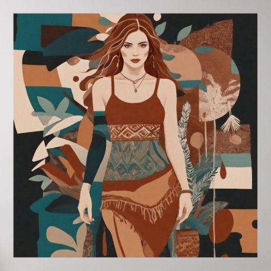 Boheemse vrouwelijke illustratie poster (Voorkant)